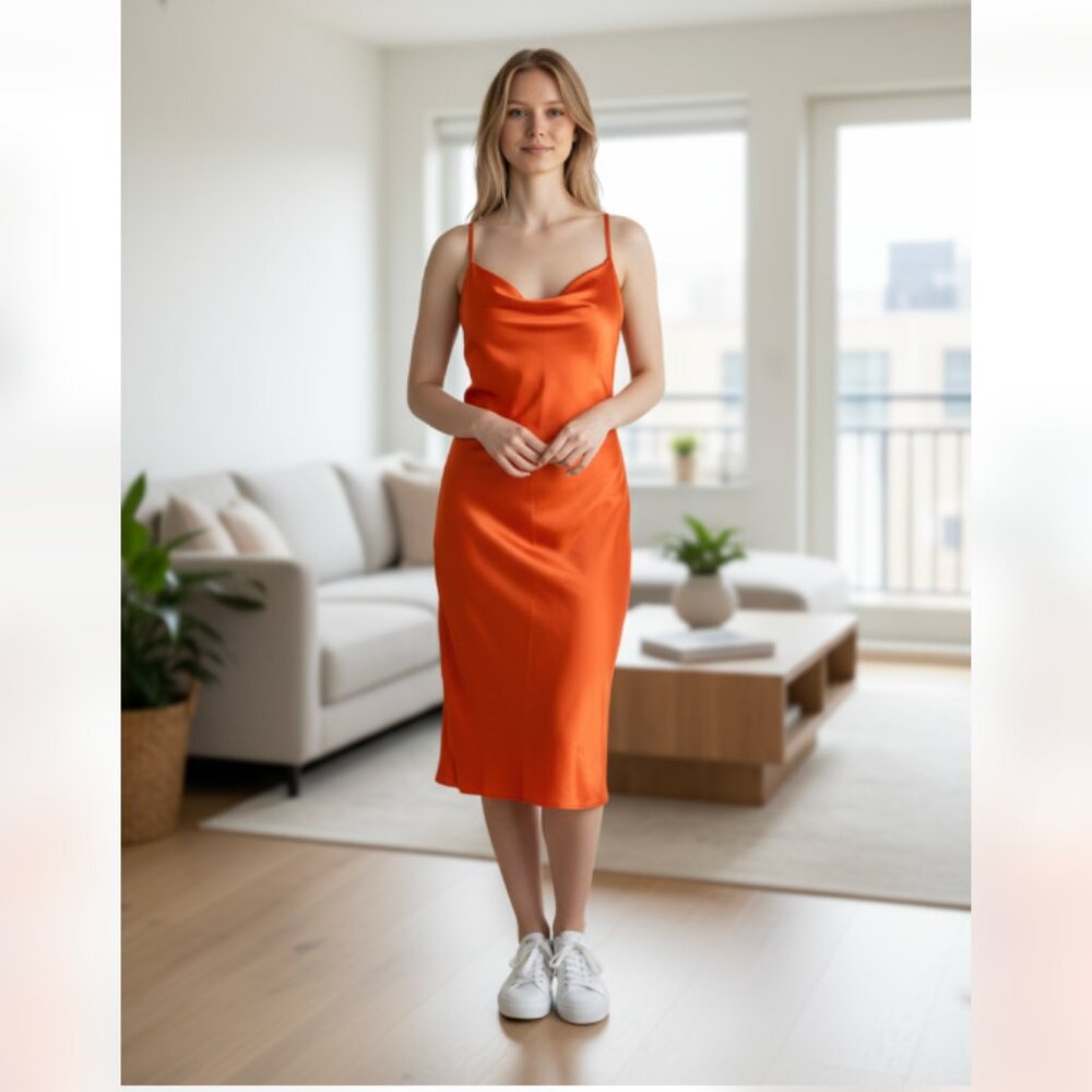 NWT Cara Santana CAN YOU LIGHTEN UP Orange Satin Slip Dress XXL